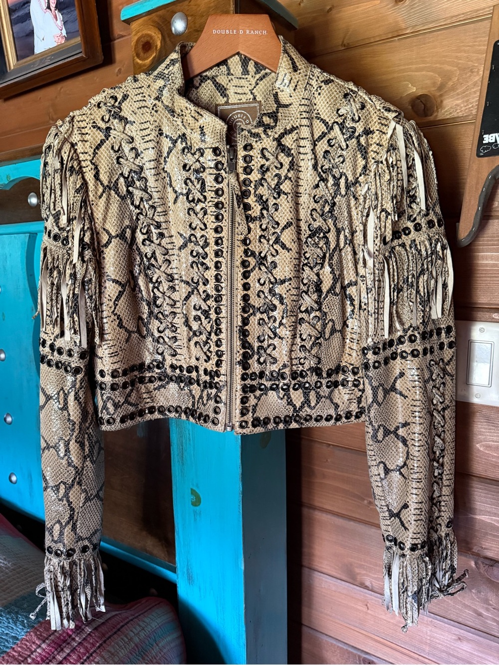 DOUBLE D RANCH SNAKE EMBOSSED LEATHER JACKET, size XS